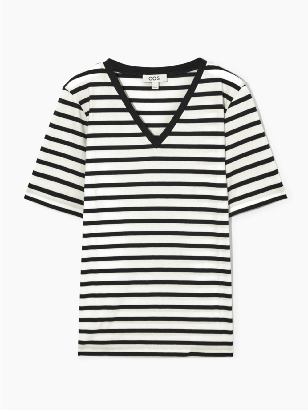 COS Black and White Striped V-Neck Short Sleeve Tee Size M